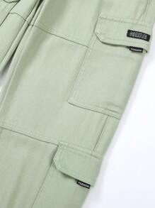 Pantalon cargo en denim multipoches de coton arc-en-ciel décontracté pour garçons préadolescents avec taille élastique et poignets - Vert - Voir 3