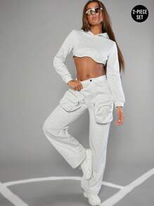 Hauture Set di due pezzi composto da felpa corta con cappuccio e pantaloni con tasche con zip