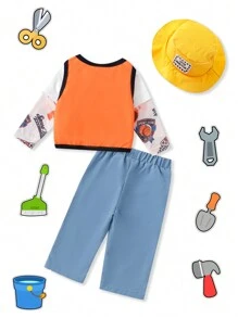 SHEIN Conjunto de 2 piezas de disfraz mecánico para niños pequeños con gorra, nuevo para otoño - Multicolor - Ver 2