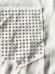 Women's Spring&Summer Plus Pocket Lapel Solid Shirt Blouse Tops - White - View 4