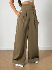Chiquease Casual Long Pleated Daily Wear Trouser