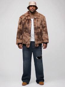 Manfinity VCAY Chaqueta de punto casual y suave para hombre de talla grande con estampado de bigote largo y tinte, con cremallera, adecuada para otoño e invierno