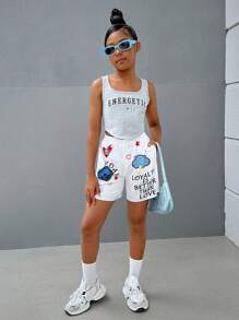 SHEIN Tween Girls' Casual Street Style Knitted Print Boxer Shorts - White - View 3