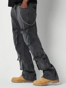 SUMWON Loose Fit Cargo Twill Pant - Grey - View 1