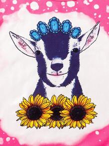 SHEIN 少女心形美國國旗印花圓領短袖休閒T恤，夏日必備 - 粉色 - 查看 6