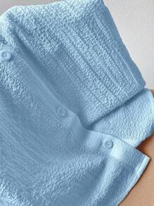 Comfortcana 藍色編織女士短袖休閒襯衫，腰間卡其長度 - 淺藍色 - 查看 6