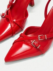 CUCCOO BIZCHIC Fashionable Red Pointed Toe High Heel Shoes For Women, Featuring Thin Back Strap And Buckle Closure Spring Shoes Spring Break Easter For Christmas - Rouge Casaque - View 6