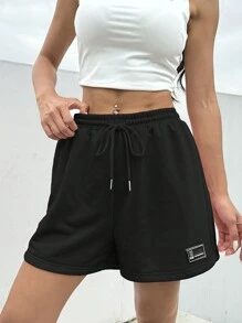 SHEIN EZwear Shorts de sport décontractés en vrac d'été roses avec cordon de serrage à la taille et détails de patch