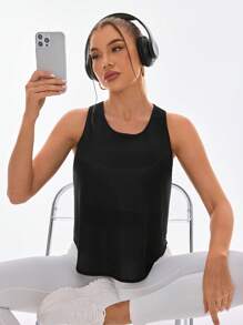 SHEIN Sport Studio Solid Raglan Sleeve Sports Tee Gym Top Fitted Shirtworkout Tank Top