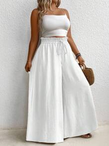 Momelise Plus Size Women's Solid Color Simple Daily Pants Fall Cloth For Women - White - View 4