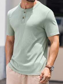 GENTILAND Polo à col rond tricoté pour homme à manches courtes décontracté, adapté pour l'été - Vert - Voir 1