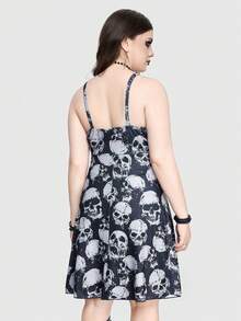 ROMWE Goth Skull Allover Print Plus Size Dress - Multicolor - View 5