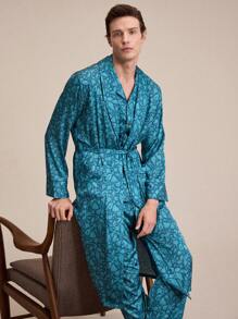 EverLounge Men Allover Print Belted Robe - Green - View 1