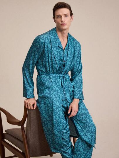 EverLounge Men Allover Print Belted Robe