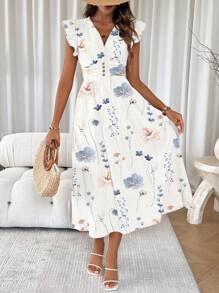 SHEIN LUNE 女士簡約日常穿搭裙，印花飾邊設計 - 白色 - 查看 1