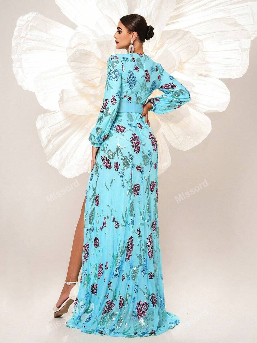 YUTILA Damen Minikleid Mit Blumenspitze - Elegantes Abendkleid Langarm