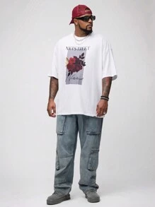 Manfinity VCAY Camiseta holgada de punto para hombre con patrón de rosa tejido en tamaño grande, ideal para llevar en verano y para el día a día