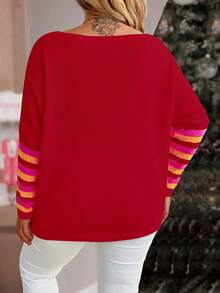 Calvaya Áo Len Nữ Cổ Chữ V Plus Size Họa Tiết Hình Trái Tim - Đỏ - Xem 3