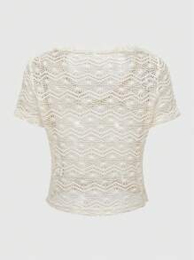 ROMWE Hippie Knitted Hollow-Out Jacquard Bohemian Holiday Top - White - View 6