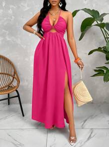 Zolique 交叉系带露背吊带秋千连衣裙 长款女士装 海滩长裙