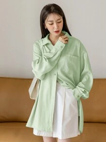 DAZY Drop Shoulder Pocket Patched Shirt - Green - View 1