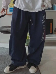 DAZY Women's Loose Street Style Jogger Pants With Letter Printing,Back To School Clothes Fall Sweatpants - Navy Blue - View 3