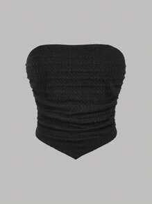 SHEIN 少女针织纯色提花黑白可拆卸肩带休闲抹胸 2 件/套 - 黑與白 - 查看 8