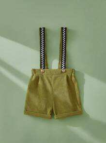 SHEIN Baby Boys Bow Front Shirt & Suspender Shorts - Green - View 5