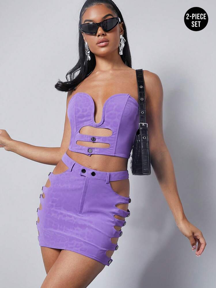 Leopard Snap Button Top & Skirt Two Piece Set