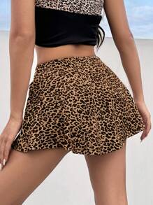 GalTyme Plus Size Leopard Print Skirt With Built-In Shorts, Spring/Summer - Multicolor - View 2