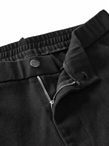Manfinity VCAY Calça Casual Masculina 100% Algodão Tecido Liso com Cintura Média, Perna Reta e Larga em Estilo Urbano, Adequada para Uso Diário na Primavera e Verão - Preto - Visão 14