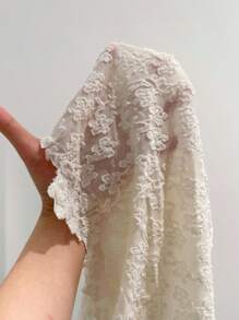 SHEIN Clasi Knitted & Satin Patchwork Dress - Beige - View 7