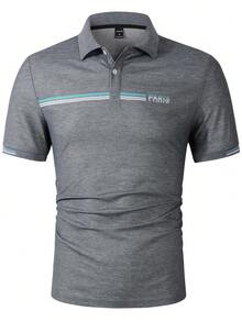 Manfinity Homme Camiseta Polo Casual de Oficina para Hombre de Verano de Manga Corta con Rayas y Letras - Gris Oscuro - Ver 6