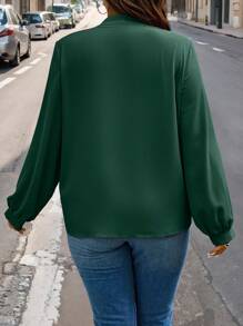 Celure 大码女式简约日常长袖衬衫 - 墨綠色 - 查看 2
