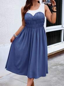 Calvaya Vestido sencillo de talla grande para mujer con bloques de color sin mangas para uso diario - Azul - Ver 3