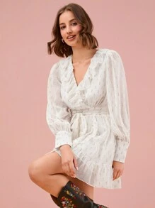 Enchnt Women's Printed Simple Everyday Long Sleeve Dress - White - View 4