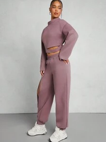 Denimoi Cut Out Sweatshirt & Jogger Pants Two Pieces Set