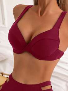 SHEIN Swim Solid Underwire Summer Beach Bikini Top - Burgundy - View 1