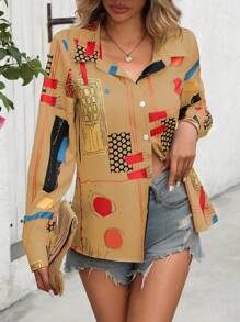 SHEIN LUNE Camisa holgada casual de mujer con mangas largas y estampado de lunares para primavera/verano (impresión aleatoria)