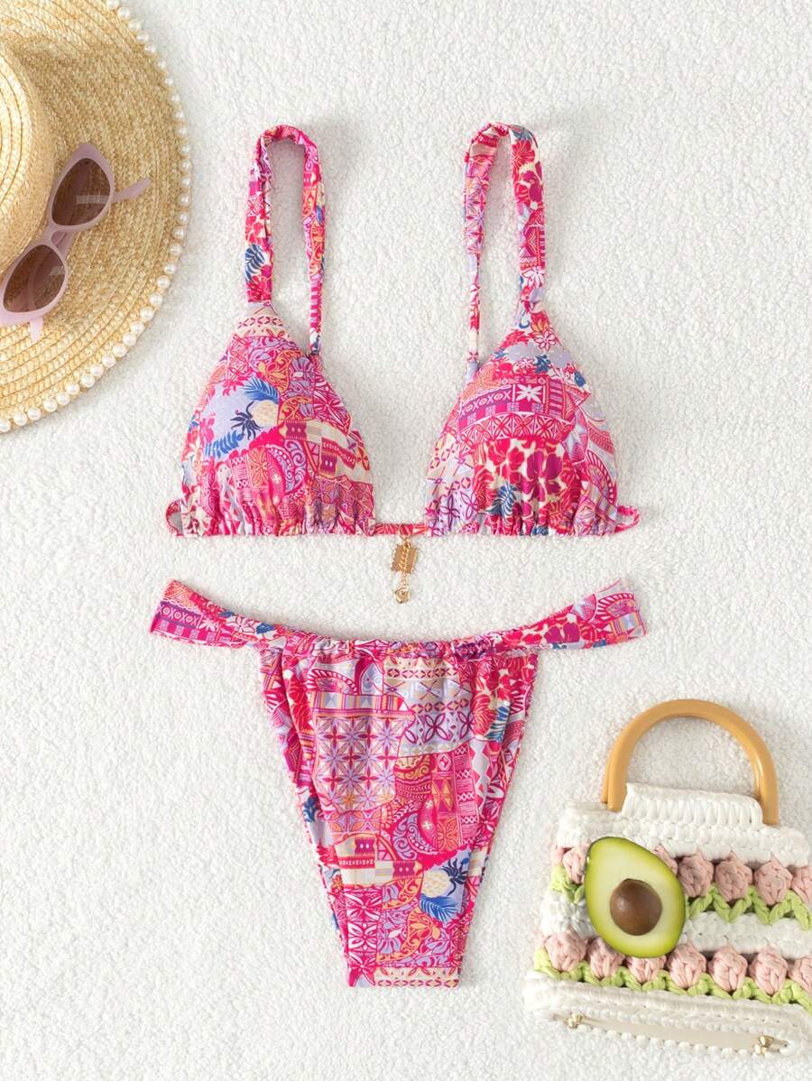 Swim Vcay Women's Random Printed Simple Daily Two-Piece Bikini Set Summer Beach - Multicolor - View 1