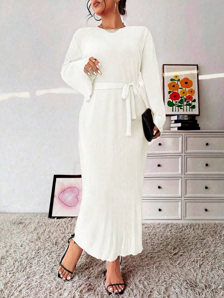 Celure Plus Size Women's Plain Simple Daily Embroidery Dress - White - View 1