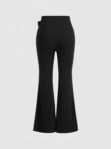SHEIN Leap Crew Tween Girl High-Waisted Elegant Versatile Decorative Wide Leg Pants - Black - View 2