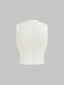SHEIN MOD Gilet en tricot blanc pour femmes avec col montant et décoration de fleurs 3D. Idéal pour la rentrée scolaire, le style vintage, les enterrements de vie de jeune fille, l'esprit "old money", l'automne, Halloween, le premier jour d'école, les brunchs, l'homecoming, et les sorties. - Blanc - Voir 2