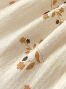 Cozy Pixies Baby Girl Casual And Versatile Round Neck Top With Floral Pattern And Ruffle Trim - Apricot - View 9