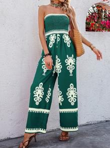 Breezaya Bộ áo liền quần đan dây lệch vai dành cho nữ, in ngẫu nhiên với lưng hở lưng, phong cách ngày lễ - Màu xanh lam - Xem 6