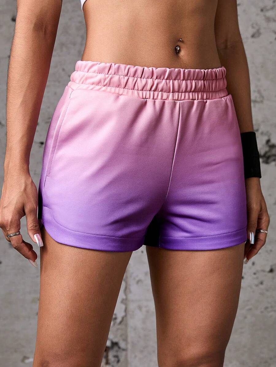 SHEIN Sports Elastische Taille Sportshorts mit Farbverlauf und Taschen, Sommer - Verschiedenfarbig - Übersicht 1