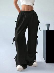 SHEIN EZwear Quần short thắt nơ màu hồng ngọt ngào và dễ thương cho mùa Xuân/Hè - màu đen - Xem 6
