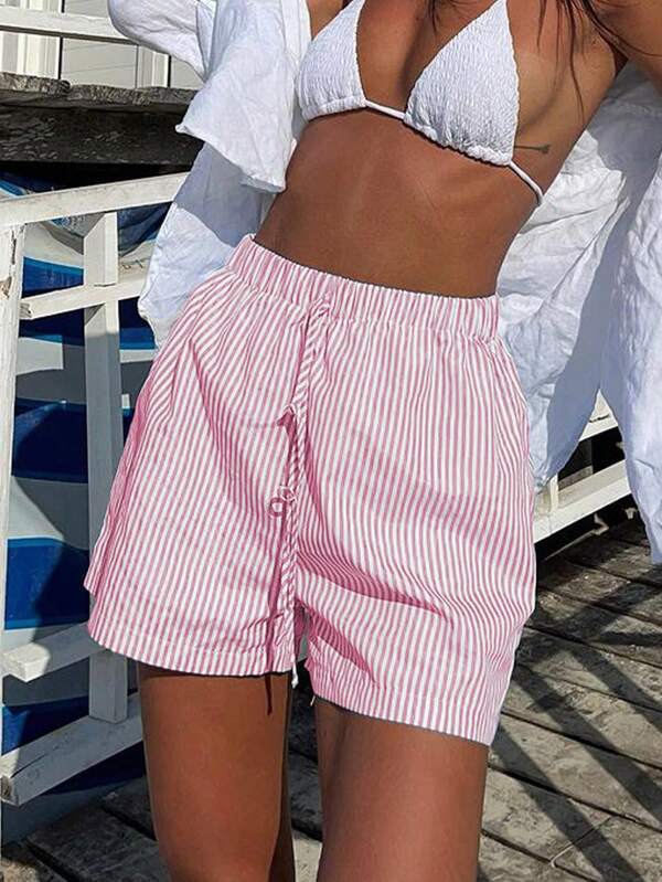 INAWLY Women's Striped Printed Casual Everyday Summer Shorts