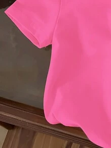 Vintaside Kids Baby Mädchen modische und süße Schleife Buchstaben Muster Lässig bequeme Oberteile, Rundhals Kurzarm T-Shirt, Sommer Baby Mädchen T-Shirt - Heißes Pink - Übersicht 3