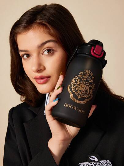 HARRY POTTER X SHEIN Borraccia in tritan da 1000ml/35oz con stampa di lettera di Hogwarts, manico a ribalta, adatta per l'acqua fredda, come regalo